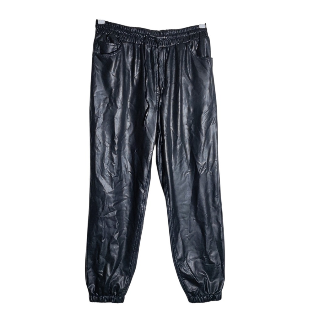 Express Womens High Rise Faux Leather Jogger Pants Black Size L Elastic Waist